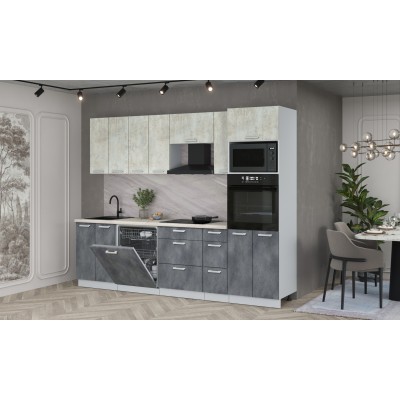 Кухонный гарнитур Мила Лайт 2,7-ПМ1 (Бетон лайт/Бетон портленд/Сосна бискайская) фабрика Интерлиния Кухонный гарнитур Мила Лайт 2,7-ПМ1 (Бетон лайт/Бетон портленд/Сосна бискайская) фабрика Интерлиния
