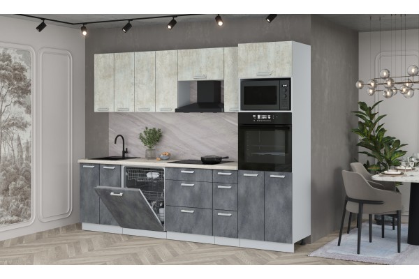 Кухонный гарнитур Мила Лайт 2,7-ПМ1 (Бетон лайт/Бетон портленд/Сосна бискайская) фабрика Интерлиния