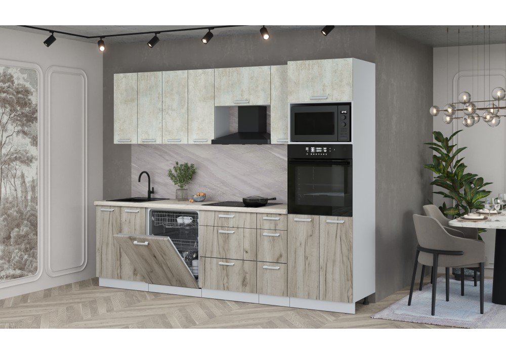 Кухонный гарнитур Мила Лайт 2,7-ПМ1 (Бетон лайт/Дуб серый/Сосна бискайская) фабрика Интерлиния в Минске Кухонный гарнитур Мила Лайт 2,7-ПМ1 (Бетон лайт/Дуб серый/Сосна бискайская) фабрика Интерлиния