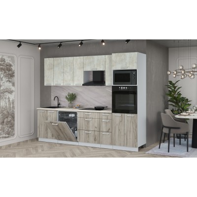 Кухонный гарнитур Мила Лайт 2,7-ПМ1 (Бетон лайт/Дуб серый/Сосна бискайская) фабрика Интерлиния Кухонный гарнитур Мила Лайт 2,7-ПМ1 (Бетон лайт/Дуб серый/Сосна бискайская) фабрика Интерлиния