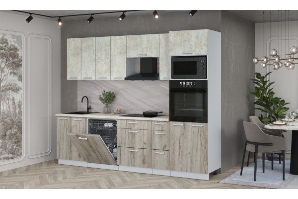 Кухонный гарнитур Мила Лайт 2,7-ПМ1 (Бетон лайт/Дуб серый/Сосна бискайская) фабрика Интерлиния