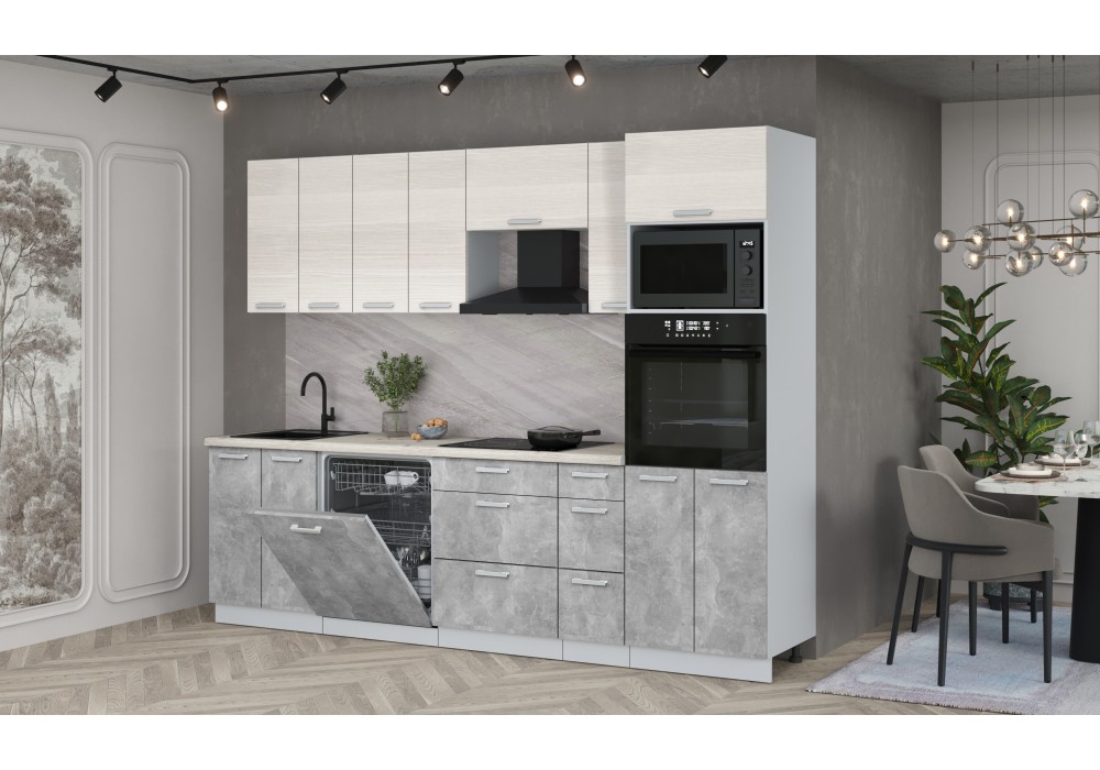 Кухонный гарнитур Мила Лайт 2,7-ПМ1 (Вудлайн кремовый/Бетон/Сосна бискайская) фабрика Интерлиния в Минске Кухонный гарнитур Мила Лайт 2,7-ПМ1 (Вудлайн кремовый/Бетон/Сосна бискайская) фабрика Интерлиния