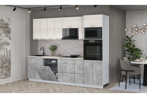 Кухонный гарнитур Мила Лайт 2,7-ПМ1 (Вудлайн кремовый/Бетон/Сосна бискайская) фабрика Интерлиния