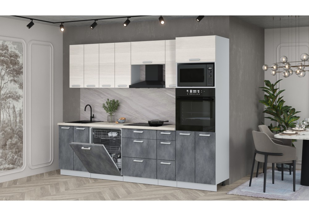 Кухонный гарнитур Мила Лайт 2,7-ПМ1 (Вудлайн кремовый/Бетон Портленд/Сосна бискайская) фабрика Интерлиния в Минске Кухонный гарнитур Мила Лайт 2,7-ПМ1 (Вудлайн кремовый/Бетон Портленд/Сосна бискайская) фабрика Интерлиния