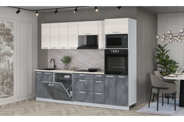 Кухонный гарнитур Мила Лайт 2,7-ПМ1 (Вудлайн кремовый/Бетон Портленд/Сосна бискайская) фабрика Интерлиния