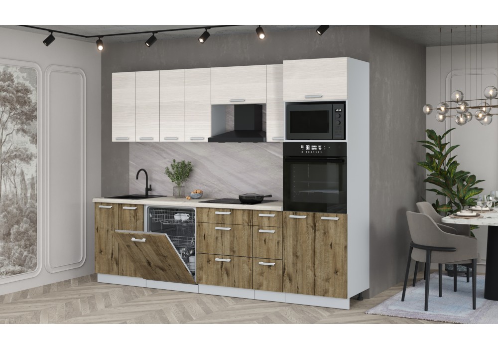 Кухонный гарнитур Мила Лайт 2,7-ПМ1 (Вудлайн кремовый/Дуб Веллингтон/Сосна Бискайская) фабрика Интерлиния в Минске Кухонный гарнитур Мила Лайт 2,7-ПМ1 (Вудлайн кремовый/Дуб Веллингтон/Сосна Бискайская) фабрика Интерлиния