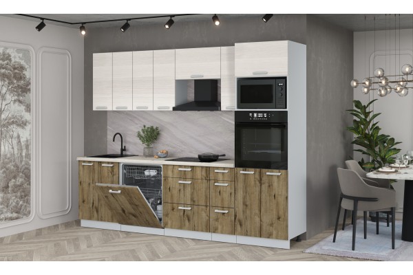 Кухонный гарнитур Мила Лайт 2,7-ПМ1 (Вудлайн кремовый/Дуб Веллингтон/Сосна Бискайская) фабрика Интерлиния