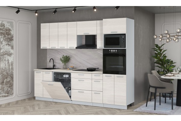 Кухонный гарнитур Мила Лайт 2,7-ПМ1 (Вудлайн кремовый/Вудлайн кремовый/Сосна Бискайская) фабрика Интерлиния