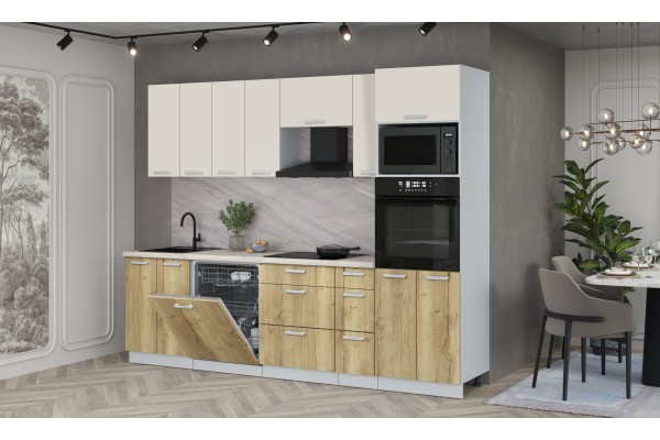 Кухонный гарнитур Мила Лайт 2,7-ПМ1 (Персидский жемчуг/Дуб золотой/Сосна Бискайская) фабрика Интерлиния