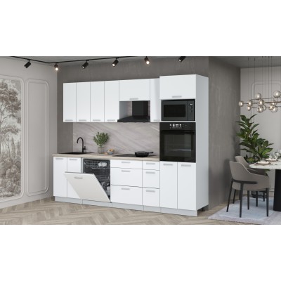 Кухонный гарнитур Мила Лайт 2,7-ПМ1 (Белый Платинум/Белый Платинум/Травертин) фабрика Интерлиния Кухонный гарнитур Мила Лайт 2,7-ПМ1 (Белый Платинум/Белый Платинум/Травертин) фабрика Интерлиния