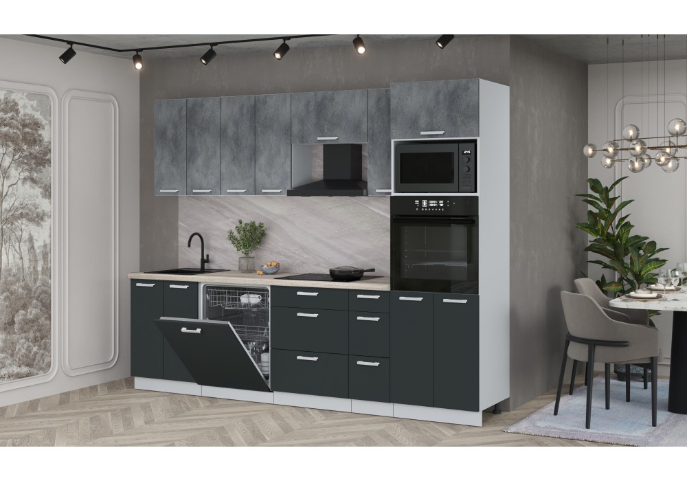 Кухонный гарнитур Мила Лайт 2,7-ПМ1 (Бетон Портленд/Антрацит/Травертин) фабрика Интерлиния в Минске Кухонный гарнитур Мила Лайт 2,7-ПМ1 (Бетон Портленд/Антрацит/Травертин) фабрика Интерлиния