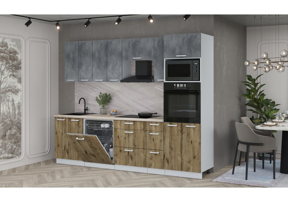 Кухонный гарнитур Мила Лайт 2,7-ПМ1 (Бетон Портленд/Дуб Веллингтон/Травертин) фабрика Интерлиния в Минске Кухонный гарнитур Мила Лайт 2,7-ПМ1 (Бетон Портленд/Дуб Веллингтон/Травертин) фабрика Интерлиния