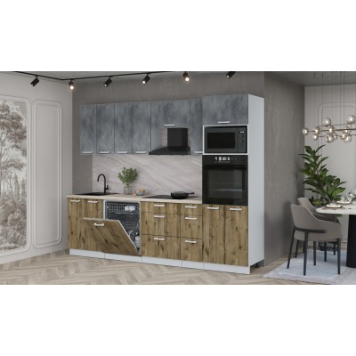 Кухонный гарнитур Мила Лайт 2,7-ПМ1 (Бетон Портленд/Дуб Веллингтон/Травертин) фабрика Интерлиния Кухонный гарнитур Мила Лайт 2,7-ПМ1 (Бетон Портленд/Дуб Веллингтон/Травертин) фабрика Интерлиния