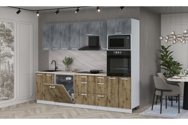 Кухонный гарнитур Мила Лайт 2,7-ПМ1 (Бетон Портленд/Дуб Веллингтон/Травертин) фабрика Интерлиния