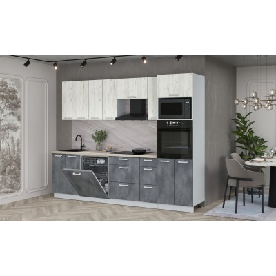 Кухонный гарнитур Мила Лайт 2,7-ПМ1 (Дуб белый/Бетон Портленд/Травертин) фабрика Интерлиния Кухонный гарнитур Мила Лайт 2,7-ПМ1 (Дуб белый/Бетон Портленд/Травертин) фабрика Интерлиния