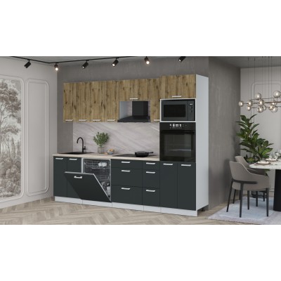 Кухонный гарнитур Мила Лайт 2,7-ПМ1 (Дуб Веллингтон/Антрацит/Травертин) фабрика Интерлиния Кухонный гарнитур Мила Лайт 2,7-ПМ1 (Дуб Веллингтон/Антрацит/Травертин) фабрика Интерлиния