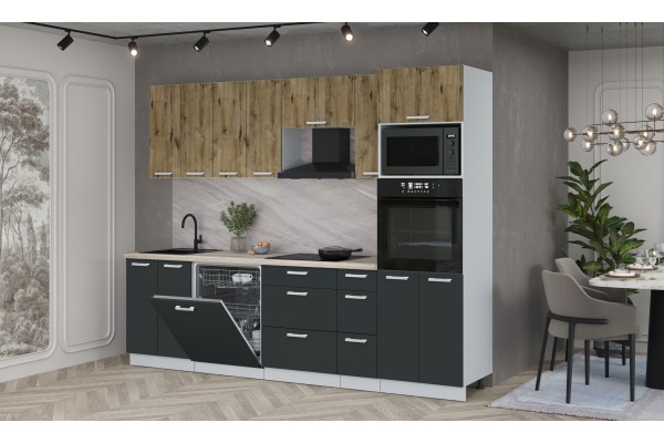 Кухонный гарнитур Мила Лайт 2,7-ПМ1 (Дуб Веллингтон/Антрацит/Травертин) фабрика Интерлиния
