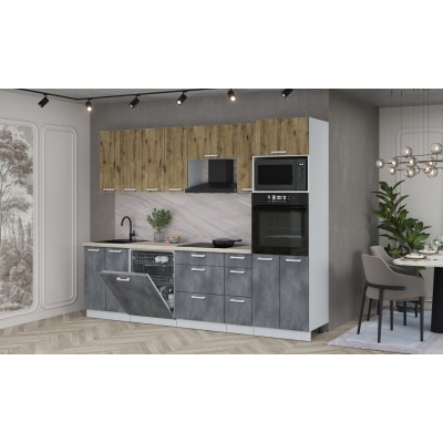 Кухонный гарнитур Мила Лайт 2,7-ПМ1 (Дуб Веллингтон/Бетон Портленд/Травертин) фабрика Интерлиния Кухонный гарнитур Мила Лайт 2,7-ПМ1 (Дуб Веллингтон/Бетон Портленд/Травертин) фабрика Интерлиния