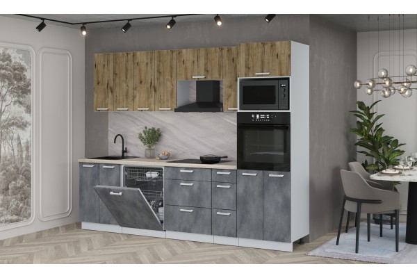 Кухонный гарнитур Мила Лайт 2,7-ПМ1 (Дуб Веллингтон/Бетон Портленд/Травертин) фабрика Интерлиния