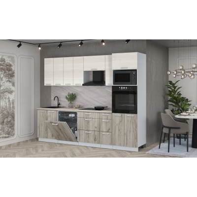 Кухонный гарнитур Мила Лайт 2,7-ПМ1 (Вудлайн кремовый/Дуб серый/Травертин) фабрика Интерлиния Кухонный гарнитур Мила Лайт 2,7-ПМ1 (Вудлайн кремовый/Дуб серый/Травертин) фабрика Интерлиния