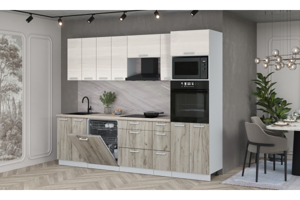 Кухонный гарнитур Мила Лайт 2,7-ПМ1 (Вудлайн кремовый/Дуб серый/Травертин) фабрика Интерлиния