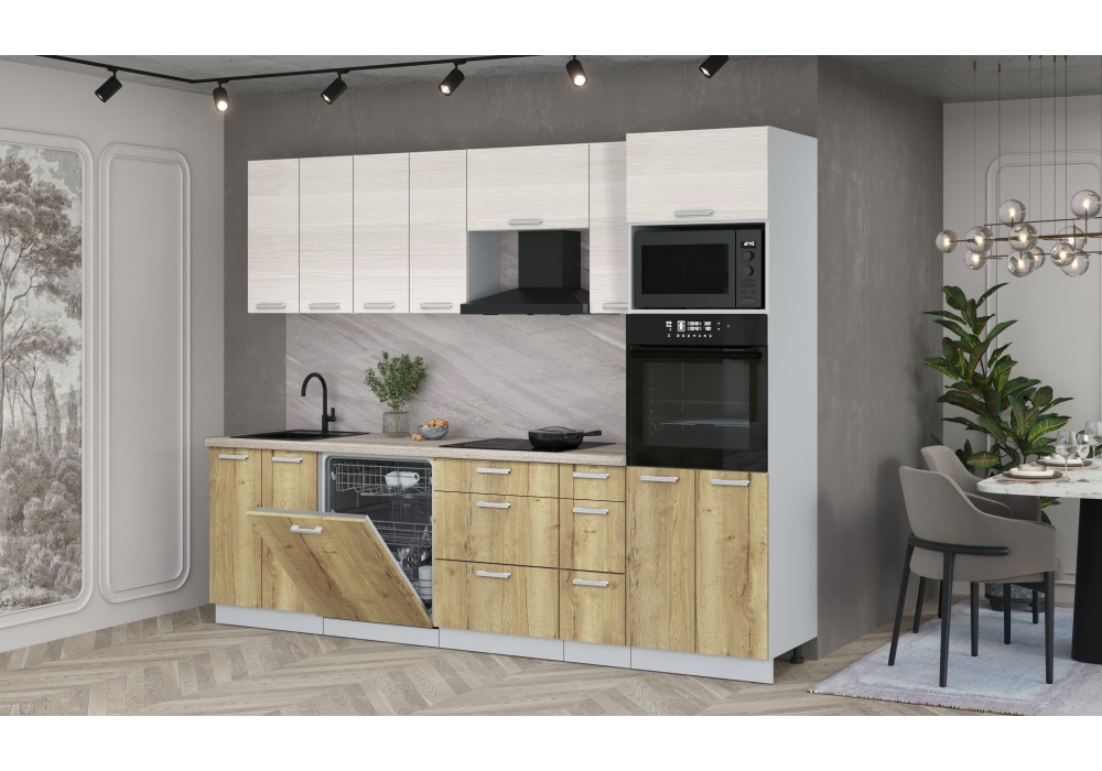 Кухонный гарнитур Мила Лайт 2,7-ПМ1 (Вудлайн кремовый/Дуб золотой/Травертин) фабрика Интерлиния в Минске Кухонный гарнитур Мила Лайт 2,7-ПМ1 (Вудлайн кремовый/Дуб золотой/Травертин) фабрика Интерлиния