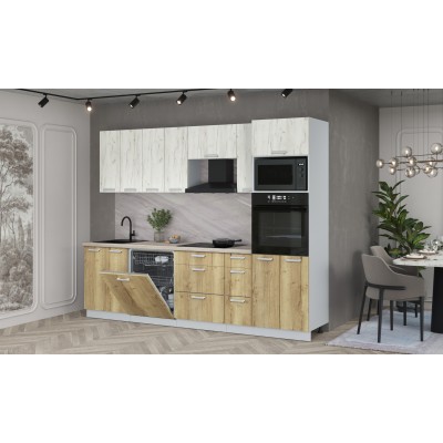 Кухонный гарнитур Мила Лайт 2,7-ПМ1 (Дуб белый/Дуб золотой/Травертин) фабрика Интерлиния Кухонный гарнитур Мила Лайт 2,7-ПМ1 (Дуб белый/Дуб золотой/Травертин) фабрика Интерлиния