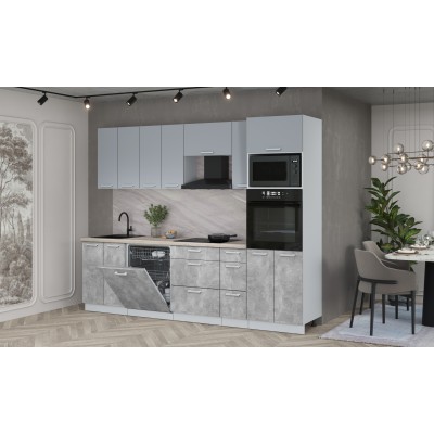 Кухонный гарнитур Мила Лайт 2,7-ПМ1 (Серебро/Бетон/Травертин) фабрика Интерлиния Кухонный гарнитур Мила Лайт 2,7-ПМ1 (Серебро/Бетон/Травертин) фабрика Интерлиния