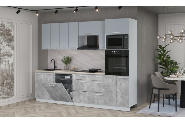Кухонный гарнитур Мила Лайт 2,7-ПМ1 (Серебро/Бетон/Травертин) фабрика Интерлиния