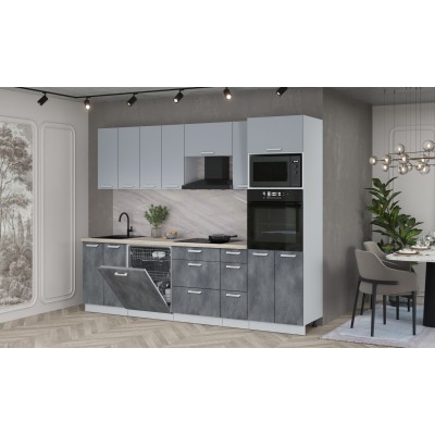Кухонный гарнитур Мила Лайт 2,7-ПМ1 (Серебро/Бетон Портленд/Травертин) фабрика Интерлиния Кухонный гарнитур Мила Лайт 2,7-ПМ1 (Серебро/Бетон Портленд/Травертин) фабрика Интерлиния