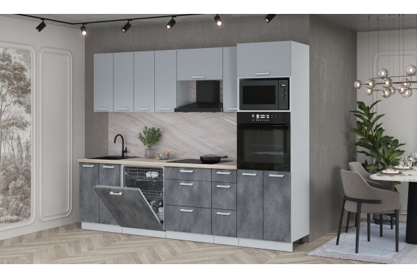 Кухонный гарнитур Мила Лайт 2,7-ПМ1 (Серебро/Бетон Портленд/Травертин) фабрика Интерлиния