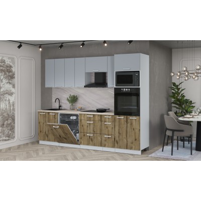Кухонный гарнитур Мила Лайт 2,7-ПМ1 (Серебро/Дуб Веллингтон/Травертин) фабрика Интерлиния Кухонный гарнитур Мила Лайт 2,7-ПМ1 (Серебро/Дуб Веллингтон/Травертин) фабрика Интерлиния