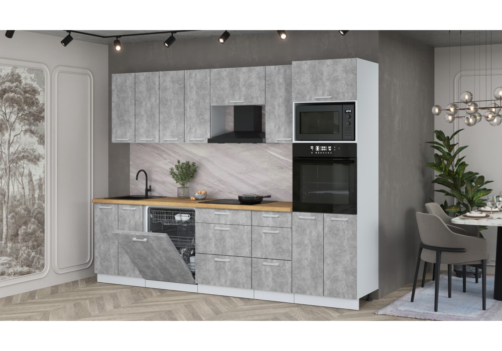 Кухонный гарнитур Мила Лайт 2,8-ПМ1 (Бетон/Бетон/Дуб бунратти) фабрика Интерлиния в Минске Кухонный гарнитур Мила Лайт 2,8-ПМ1 (Бетон/Бетон/Дуб бунратти) фабрика Интерлиния