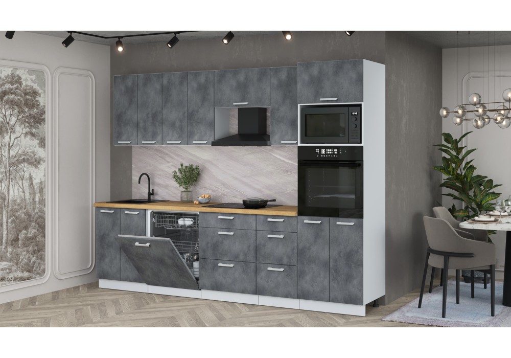 Кухонный гарнитур Мила Лайт 2,8-ПМ1 (Бетон Портленд/Бетон Портленд/Дуб бунратти) фабрика Интерлиния в Минске Кухонный гарнитур Мила Лайт 2,8-ПМ1 (Бетон Портленд/Бетон Портленд/Дуб бунратти) фабрика Интерлиния