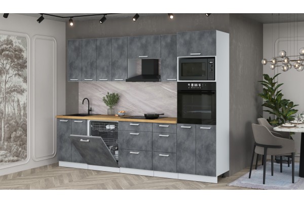 Кухонный гарнитур Мила Лайт 2,8-ПМ1 (Бетон Портленд/Бетон Портленд/Дуб бунратти) фабрика Интерлиния