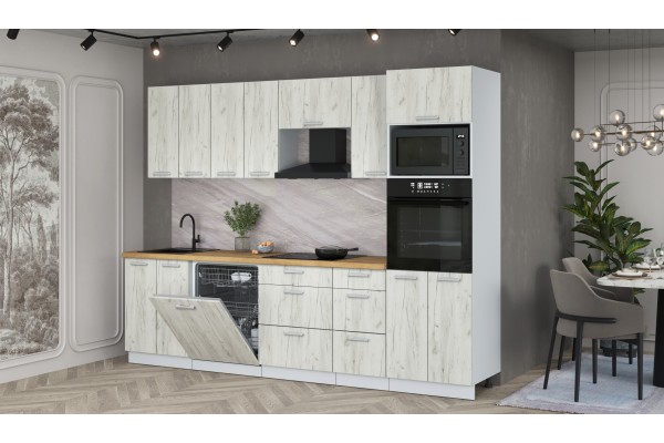 Кухонный гарнитур Мила Лайт 2,8-ПМ1 (Дуб белый/Дуб белый/Дуб бунратти) фабрика Интерлиния