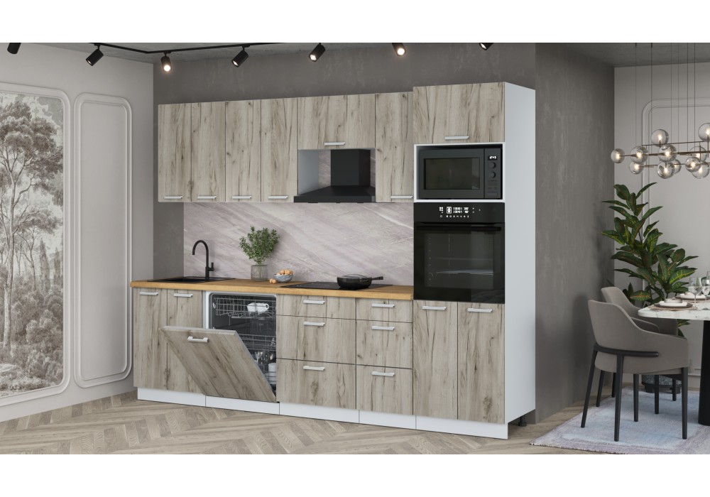 Кухонный гарнитур Мила Лайт 2,8-ПМ1 (Дуб серый/Дуб серый/Дуб бунратти) фабрика Интерлиния в Минске Кухонный гарнитур Мила Лайт 2,8-ПМ1 (Дуб серый/Дуб серый/Дуб бунратти) фабрика Интерлиния