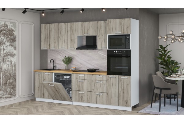 Кухонный гарнитур Мила Лайт 2,8-ПМ1 (Дуб серый/Дуб серый/Дуб бунратти) фабрика Интерлиния