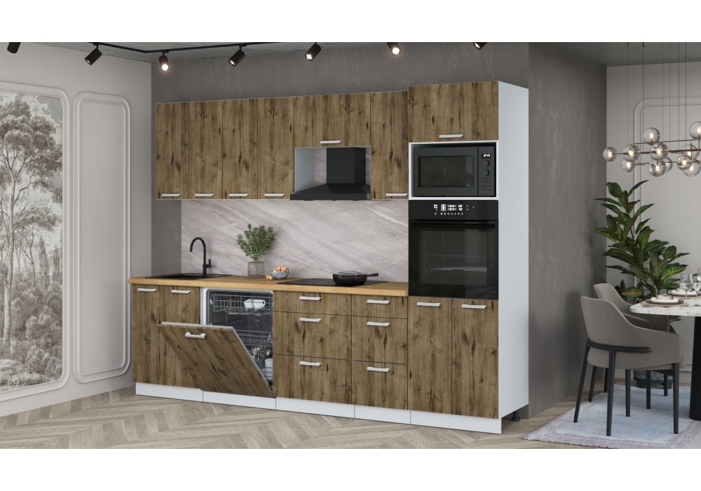 Кухонный гарнитур Мила Лайт 2,8-ПМ1 (Дуб Веллингтон/Дуб Веллингтон/Дуб бунратти) фабрика Интерлиния в Минске Кухонный гарнитур Мила Лайт 2,8-ПМ1 (Дуб Веллингтон/Дуб Веллингтон/Дуб бунратти) фабрика Интерлиния