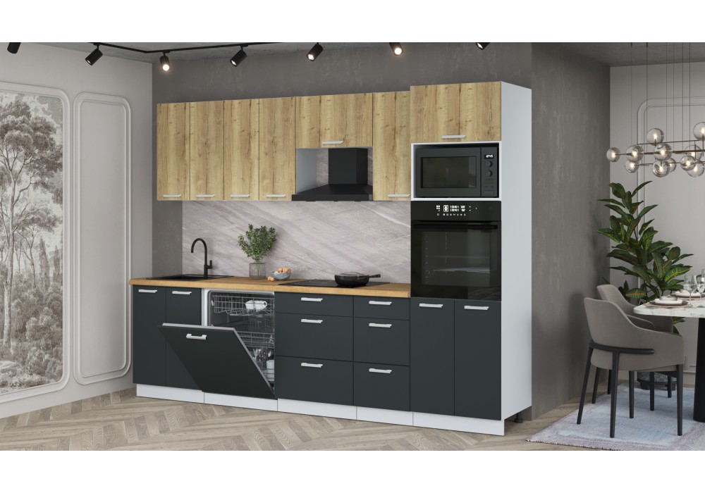 Кухонный гарнитур Мила Лайт 2,8-ПМ1 (Дуб золотой/Антрацит/Дуб бунратти) фабрика Интерлиния в Минске Кухонный гарнитур Мила Лайт 2,8-ПМ1 (Дуб золотой/Антрацит/Дуб бунратти) фабрика Интерлиния