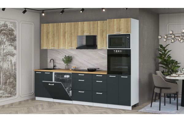 Кухонный гарнитур Мила Лайт 2,8-ПМ1 (Дуб золотой/Антрацит/Дуб бунратти) фабрика Интерлиния