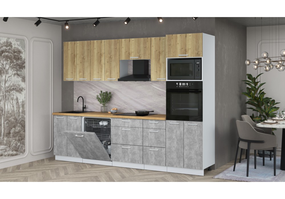 Кухонный гарнитур Мила Лайт 2,8-ПМ1 (Дуб золотой/Бетон/Дуб бунратти) фабрика Интерлиния в Минске Кухонный гарнитур Мила Лайт 2,8-ПМ1 (Дуб золотой/Бетон/Дуб бунратти) фабрика Интерлиния