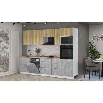 Кухонный гарнитур Мила Лайт 2,8-ПМ1 (Дуб золотой/Бетон/Дуб бунратти) фабрика Интерлиния Кухонный гарнитур Мила Лайт 2,8-ПМ1 (Дуб золотой/Бетон/Дуб бунратти) фабрика Интерлиния