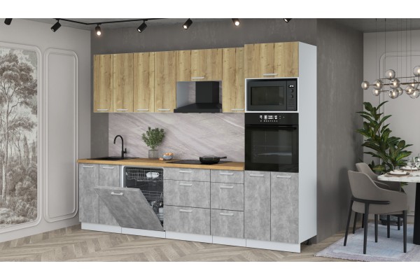 Кухонный гарнитур Мила Лайт 2,8-ПМ1 (Дуб золотой/Бетон/Дуб бунратти) фабрика Интерлиния