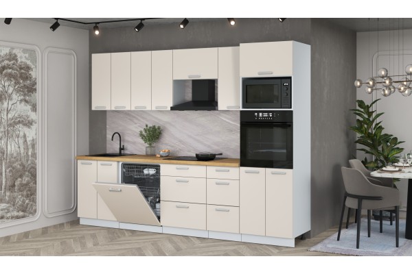 Кухонный гарнитур Мила Лайт 2,8-ПМ1 (Персидский жемчуг/Персидский жемчуг/Дуб бунратти) фабрика Интерлиния