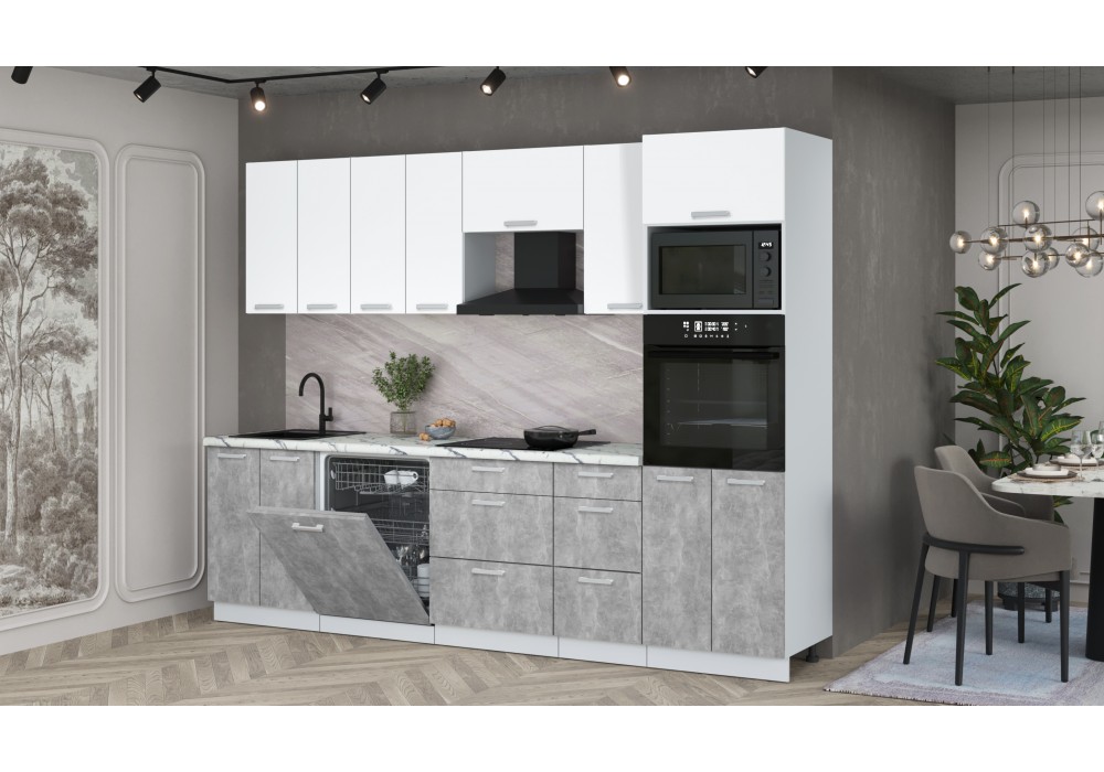 Кухонный гарнитур Мила Лайт 2,8-ПМ1 (Белый Платинум/Бетон/Гранит белый) фабрика Интерлиния в Минске Кухонный гарнитур Мила Лайт 2,8-ПМ1 (Белый Платинум/Бетон/Гранит белый) фабрика Интерлиния