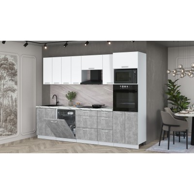 Кухонный гарнитур Мила Лайт 2,8-ПМ1 (Белый Платинум/Бетон/Гранит белый) фабрика Интерлиния Кухонный гарнитур Мила Лайт 2,8-ПМ1 (Белый Платинум/Бетон/Гранит белый) фабрика Интерлиния