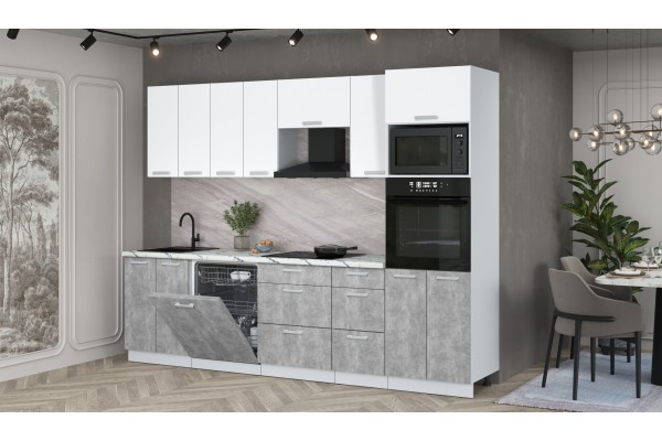 Кухонный гарнитур Мила Лайт 2,8-ПМ1 (Белый Платинум/Бетон/Гранит белый) фабрика Интерлиния