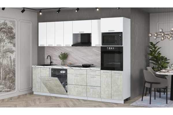 Кухонный гарнитур Мила Лайт 2,8-ПМ1 (Белый Платинум/Бетон лайт/Гранит белый) фабрика Интерлиния