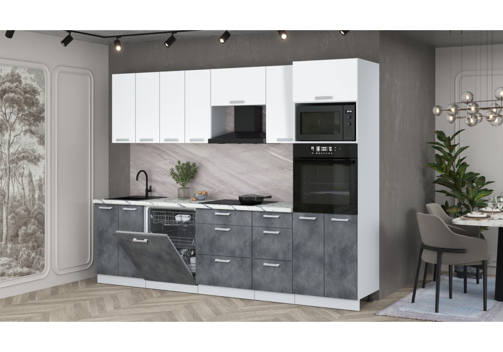 Кухонный гарнитур Мила Лайт 2,8-ПМ1 (Белый Платинум/Бетон Портленд/Гранит белый) фабрика Интерлиния в Минске Кухонный гарнитур Мила Лайт 2,8-ПМ1 (Белый Платинум/Бетон Портленд/Гранит белый) фабрика Интерлиния